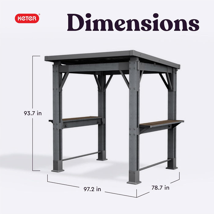 Keter Signature 8 X 6.5 FT Grill Gazebo Hardtop Durable Resin Outdoor BBQ Gazebo with Double Shelves, Permanent Grill Pavilion for Patio Lawn, Deck, Backyard, and Garden