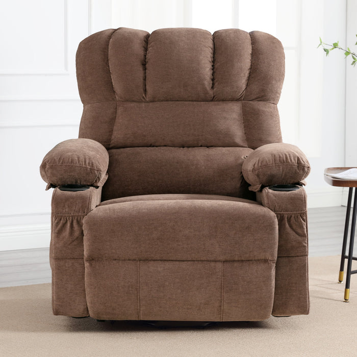 Power Lift Recliner Chair for Elderly, Electric Recliners with Heat and Massage, USB Charge Port, Cup Holders, Infinite Position and Side Pockets, Fabric Single Sofa for Living Room, Brown