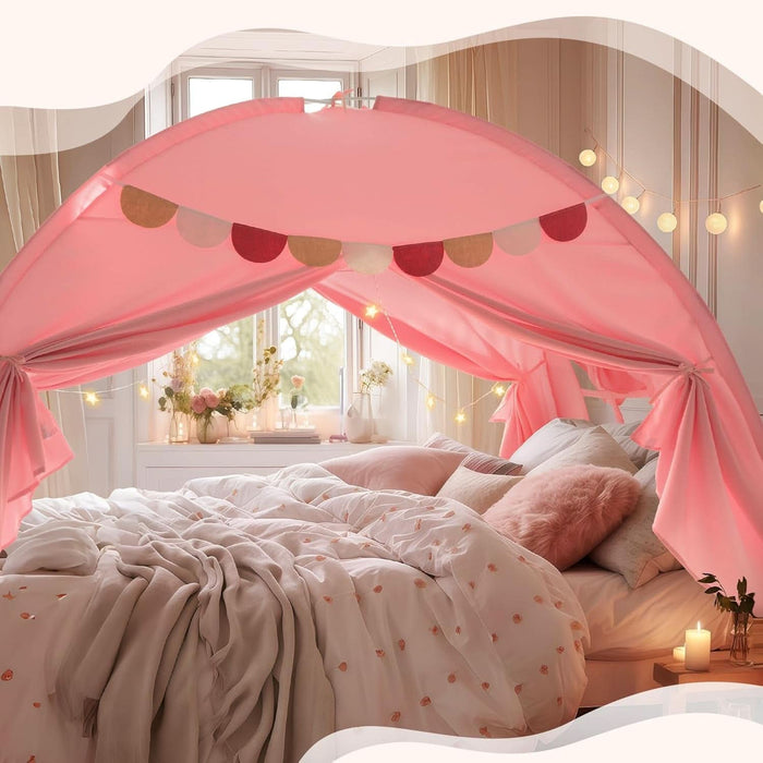 bed tent for queen bed Pink Full Size Canopy Tent Dual Door Access Blackout Fabric