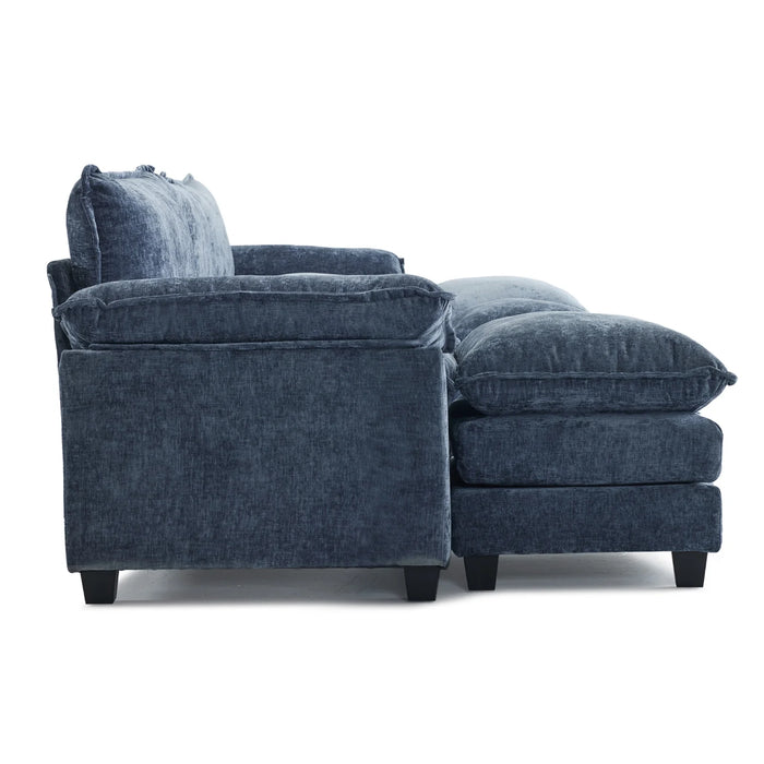 120" W Sectional Sofa U Shaped Couch with Double Chaise Chenille Sleeper Set with 3 Oversized Seats Gray-Blue