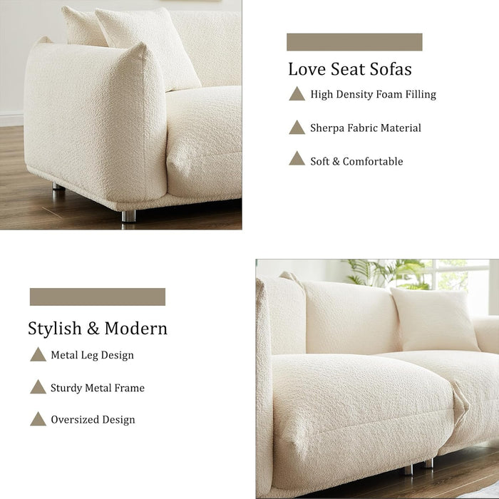Sherpa Plush 87Inches SnowWhite Upholstered DeepSeat Sofa