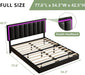 Floating Bed Frame Full with LED Lights, Upholstered Floating Bed Frame with Headboard, Solid Wood Slats Support, No Box Spring Needed, Noise-Free, Easy Assembly, Black
