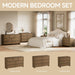 Rattan 6 Drawer Dresser for Bedroom, 47.2" Wide Curved Dressers & Chests of Drawers with 6 Deep Drawers, Large Boho Wooden Dresser W/Gold Metal Handles for Bedroom Living Room, Walnut