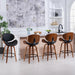 Bar Stools Set of 3, 26 Inch Leather Upholstered Counter Height Bar Stools with Curved Seat and Backrest, 360° Swivel Walnut Wood Barstools for Kitchen Island, Bar, Cafe, Black