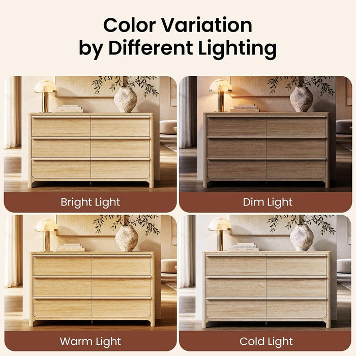 6 Drawer Dresser for Bedroom, 57" Wide Chest of Drawers, Natural