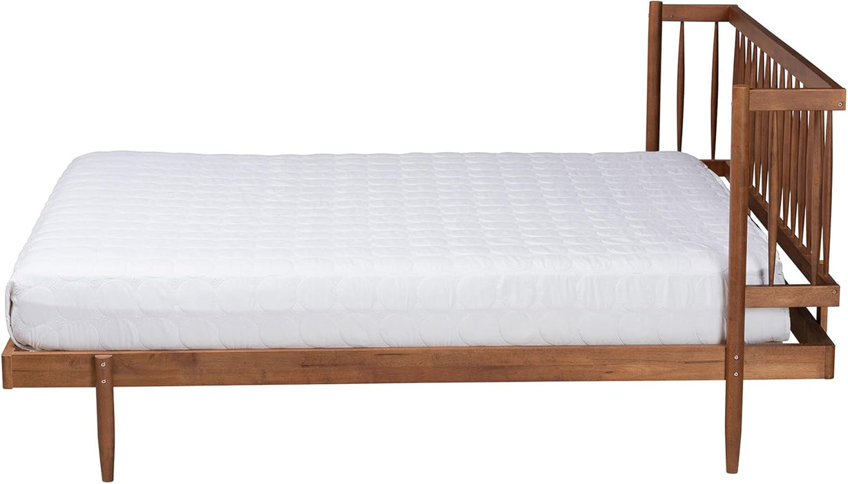 Calderon Retro-Modern Walnut Brown Finished Wood Queen Size Platform Bed