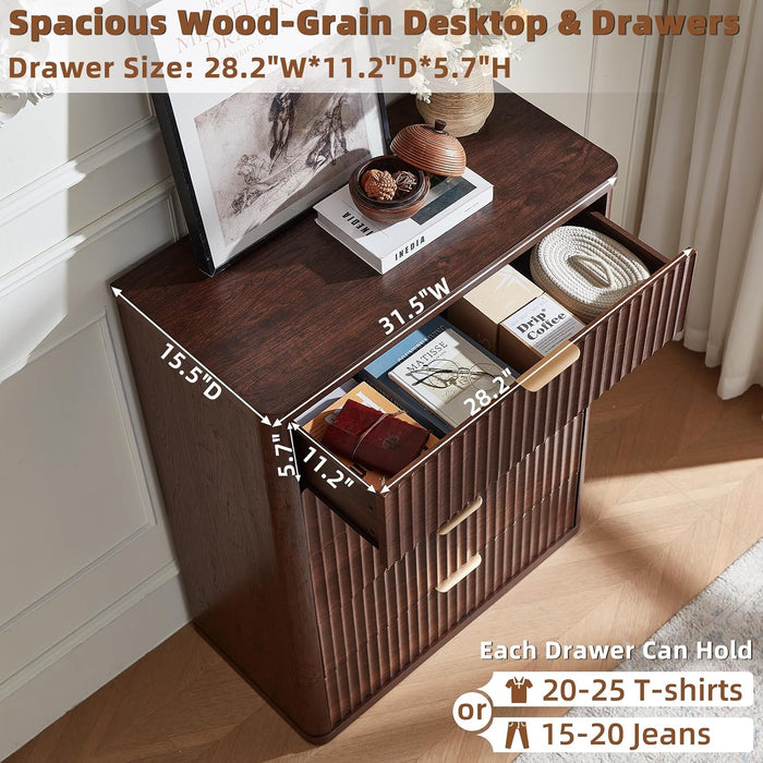 Fluted 5 Drawers Dresser for Bedroom, 41" Tall Modern Chest of Drawers with Metal Handle, Curved Profile Farmhouse Closet Organizer Wood Dressers TV Stand for Living Room, Hallway, Walnut