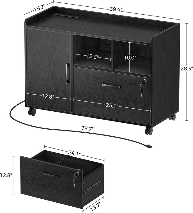 Rolling File Cabinet with Charging Station