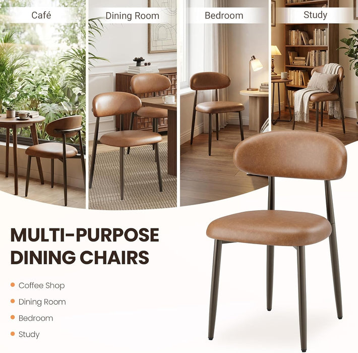 Dining Chairs Set of 4, Upholstered Kitchen & Dining Room Chairs with Curved Back and Bronze Metal Legs, Comfortable Modern Dining Side Chairs for Dining Room, Kitchen, Brown