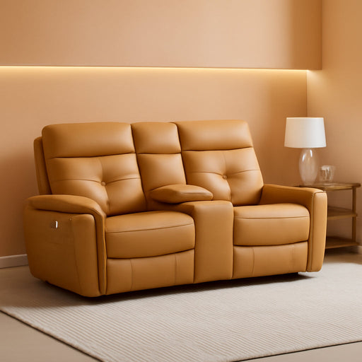 Power Loveseat Recliner Sofa for Adults, Breathable Faux Leather Double Reclining Loveseat Sofa with Console, Cup Holders and Hidden Storage, Electric Daul Recliner for Living Room, Brown