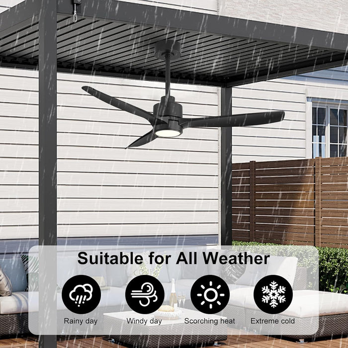 48" Outdoor Ceiling Fans with Lights, Wet Rated Waterproof Indoor Ceiling Fan with Remote, 3 ABS Blades Modern Ceiling Fan, 3CCT, Quiet 6-Speed DC Motor, for Porch Patio Bathroom, Black