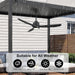 48" Outdoor Ceiling Fans with Lights, Wet Rated Waterproof Indoor Ceiling Fan with Remote, 3 ABS Blades Modern Ceiling Fan, 3CCT, Quiet 6-Speed DC Motor, for Porch Patio Bathroom, Black