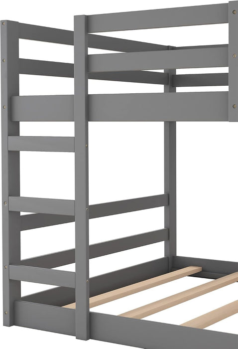 Full Over Full Bunk Bed SolidWoodSpaceSaving GrayFinish