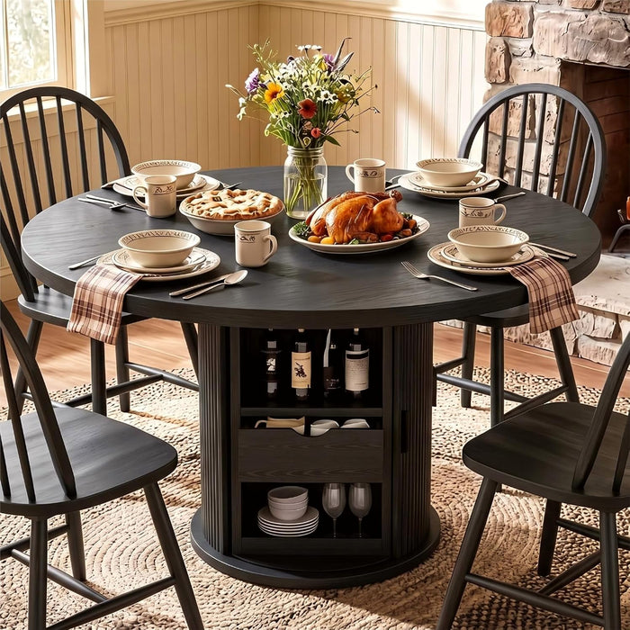 47" round Dining Table for 4-6, Farmhouse Kitchen Table, Black | Dining Table with 2-Layer Storage Shelf and Drawer, Circle Dinner Table for Dining Room, Kitchen, Living Room (Table Only)