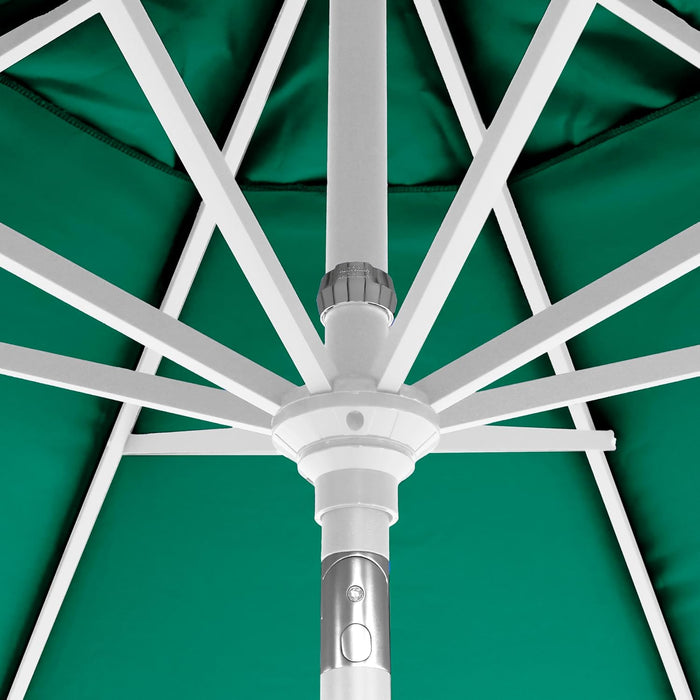 12-Year-Non-Fading, 9Ft Premium Sunbrella Patio Umbrella, Hand-Crank, Button-Tilt, White Frame, Forest Green Fabric
