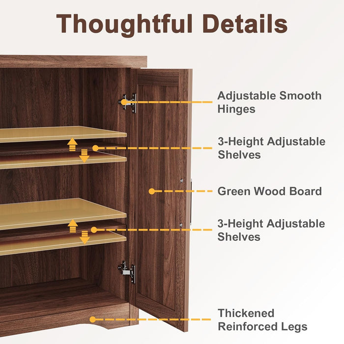 55" Fluted Sideboard Buffet Cabinet with Storage,Walnut | Modern Credenza with 4 Doors & Adjustable Shelves,Coffee Bar Table Console for Dining Room Kitchen Living Room Entryway