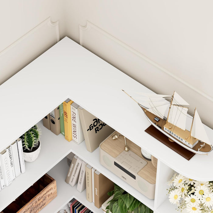 72" Tall Corner Bookshelf, 6-Tier Bookshelf and Bookcase, White | Space-Saving Book Shelf with Open Storage, L Shaped Corner Bookcase for Home Office, Thickened Boards for Heavy Duty