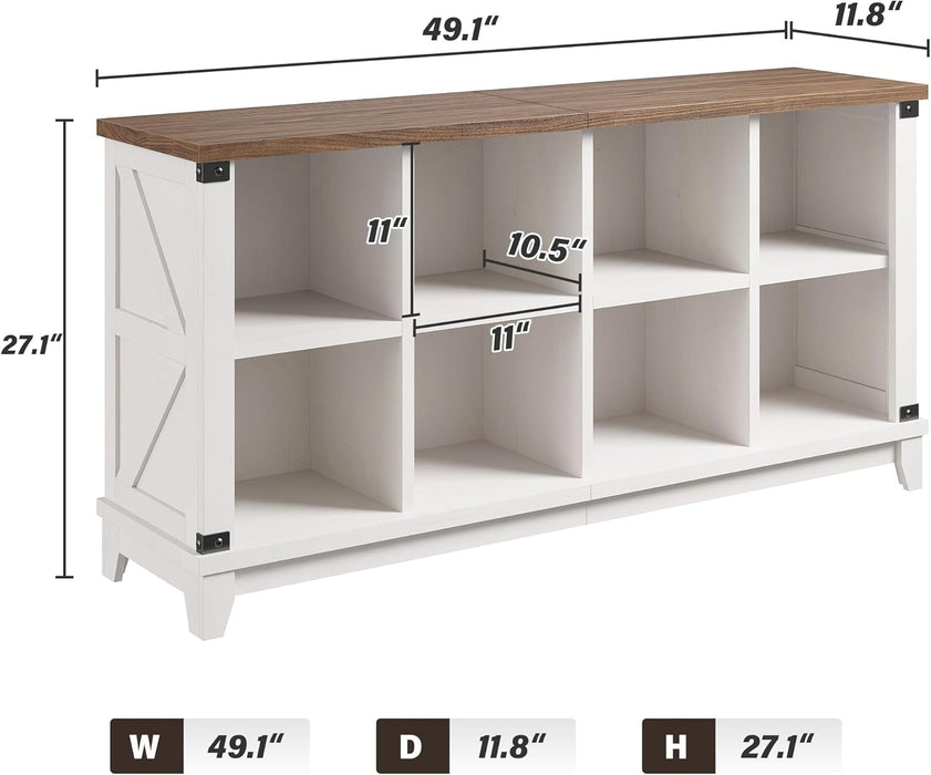 8-Cube Storage Organizer, Farmhouse Bookshelf, Display Shelf for Living Room, Bedroom, Home Office, White