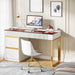 Computer Desk with 4 Drawers, 47 Inch Modern Home Office Desk with Glass Top, White and Gold Writing Workstation Desk with Storage