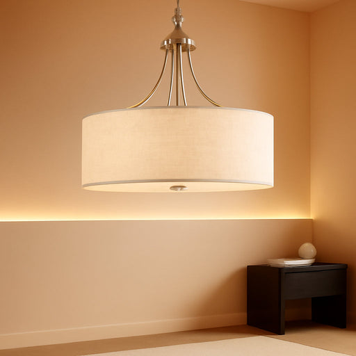 21.8" Large Drum Chandelier, 6-Light Gold Linen Light Fixture