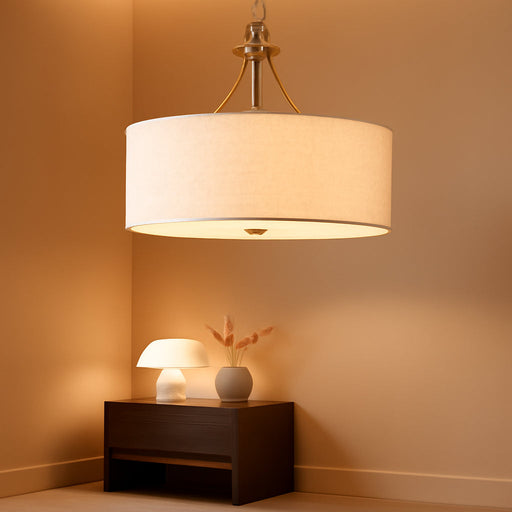 21.8" Large Drum Chandelier, 6-Light Gold Linen Light Fixture