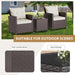 3 Piece Wicker Patio Furniture Set - Outdoor Rattan Conversation Set with Soft Cushions & Glass Coffee Table for Balcony, Porch, Small Backyard - All Weather Beige Bistro Set, Beige