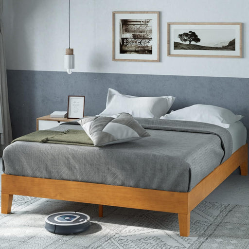 OLB-PWPBBO-12F 12 Inch Deluxe Wood Platform Bed / No Boxspring Needed / Wood Slat Support / Rustic Pine Finish, Full