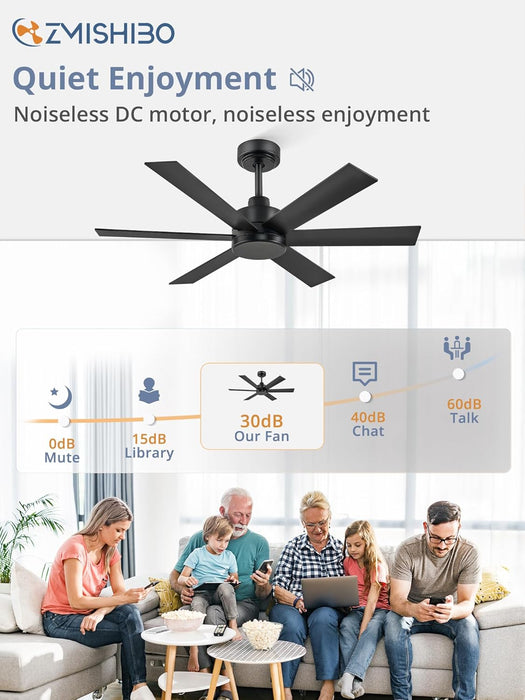 42 Inch Black Ceiling Fan without Light, Bedroom Ceiling Fan No Light, 6 Blades, Quiet Reversible DC Motor, 6-Speeds, Small Ceiling Fan for Bedroom, Living Room, Patio, Indoor/Outdoor Use