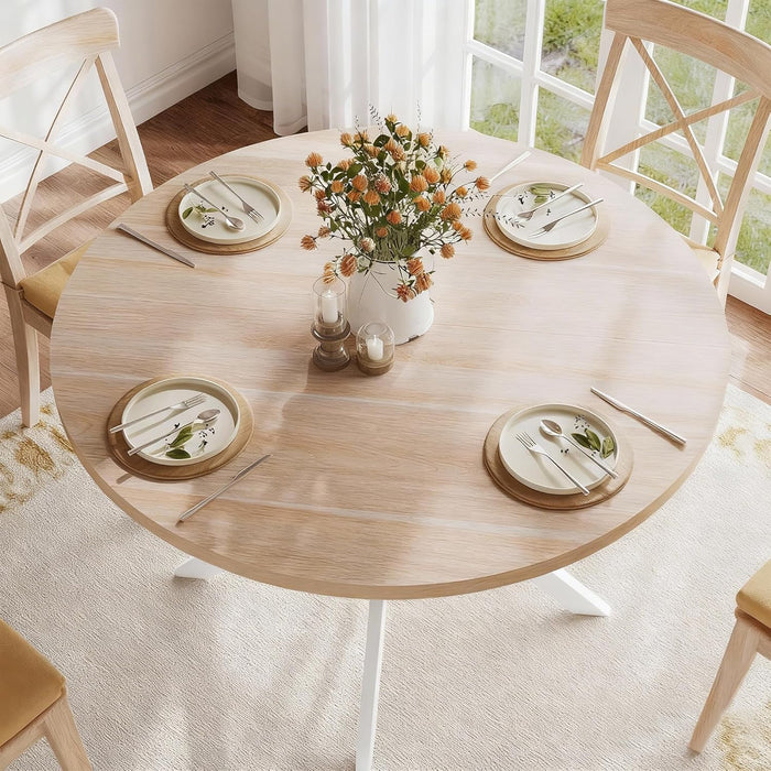 Natural Oak Round DiningTableWithRoundedEdges For Four 47.2Inch