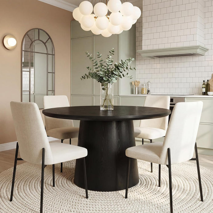 47.24 Inches round Dining Table, Modern Wooden Kitchen Table with Heavy-Duty Table Legs, Space Saving Circle Dinner Furniture for Kitchen, Dining Room, Living Room, Black