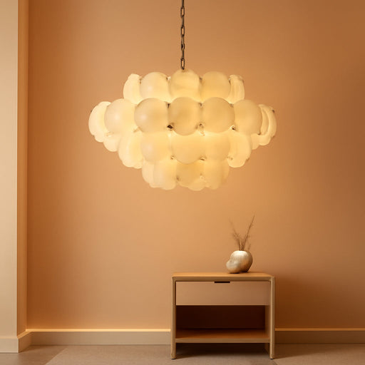 31.5" Alabaster Chandelier, Gold round Large Chandelier with Natural Stone Discs, Modern Luxury Dining Room Pendant Light Fixture for Living Room, Bedroom, Foyer
