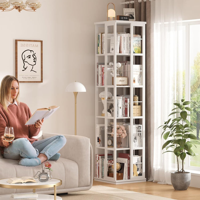 White 360 Degree Rotating Corner Bookshelf Display
