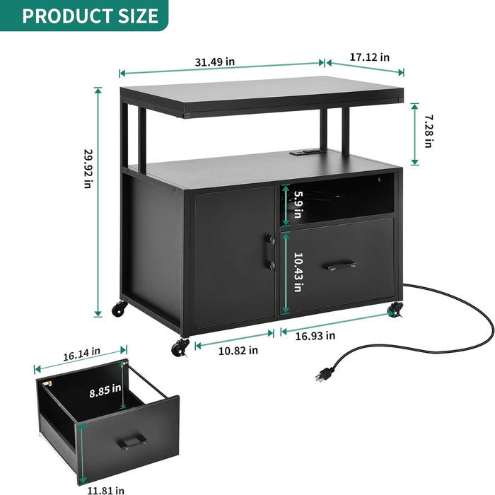 Rolling File Cabinet with Charging Station