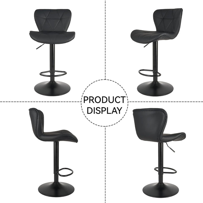 Modern Bar Stools Set of 2, Adjustable Faux Leather Upholstered Swivel Bar Stools, Counter Height Bar Chairs with Back for Kitchen Island, Black