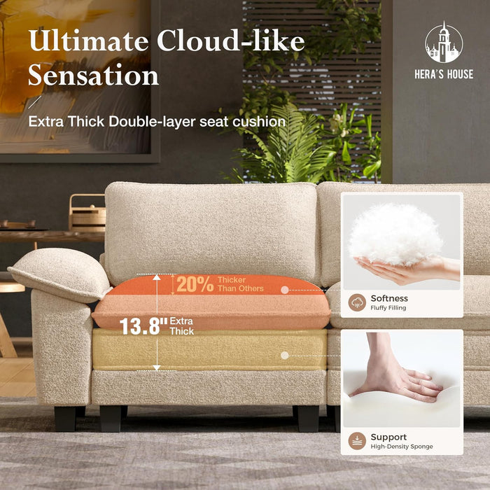 158-Inch L-Shaped Sectional Sofa, Comfy Cloud Couch with 4 Throw Pillows and 1 Ottomans, 5-Seater Modular Sectional Sofa Couches for Living Room, Chenille Beige