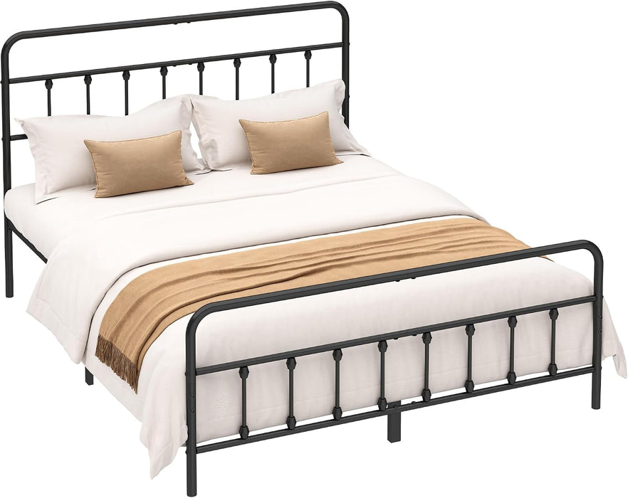 King Size Metal Bed Frame with Headboard and Footboard,Black