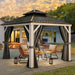 10X10FT Gazebo Patios Hard Top Outdoor Double Roof Canopy Aluminum Frame Metal Top Garden Gazebo with Curtains Netting for Backyards Decks Lawns, White