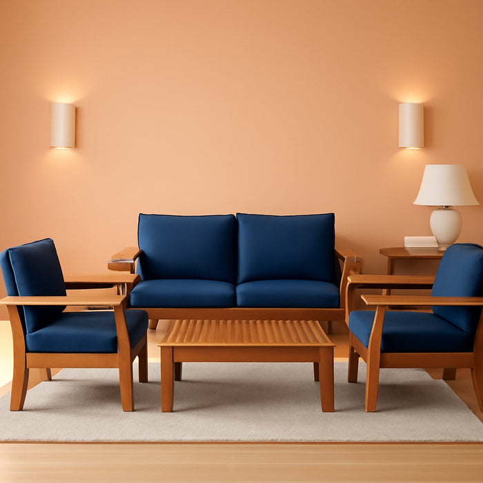 Prescott Patio 4 Piece Conversation Set | Durable Eucalyptus with Natural Finish, Blue