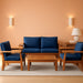 Prescott Patio 4 Piece Conversation Set | Durable Eucalyptus with Natural Finish, Blue
