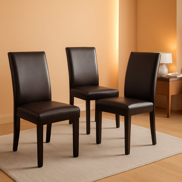 Dining Chairs Set of 4 PU Leather Dining Room Chairs with Waterproof Surface and Wood Legs for Kitchen Restaurant and Living Room, Dark Brown