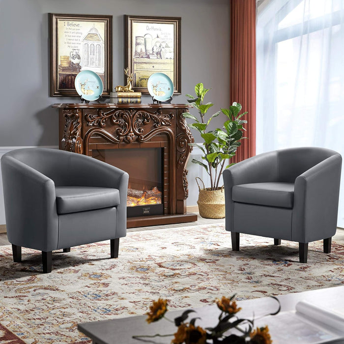 Gray Faux Leather Sophisticated Barrel Chairs Pair