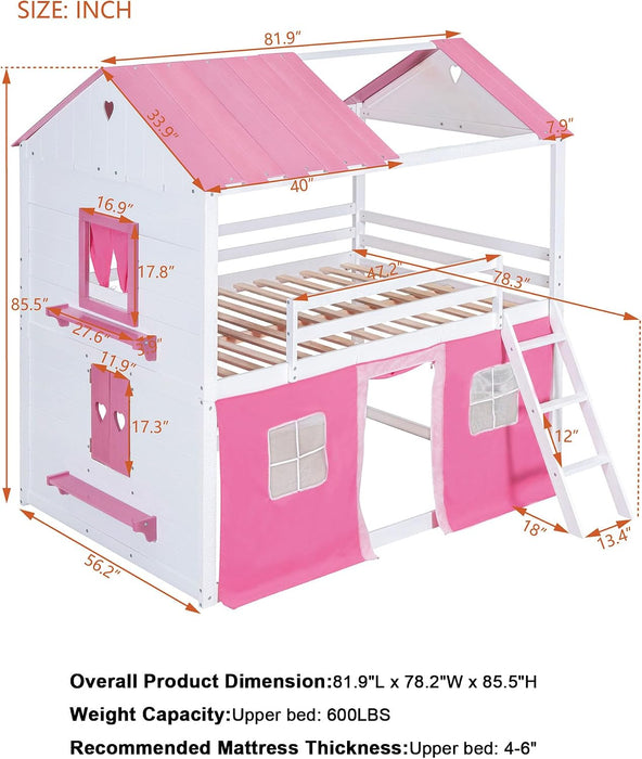 FullSizeFurniture Wooden Bunk Bed Pink PlayhouseStructure