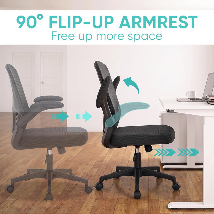 Office Chair, Ergonomic Desk Chair with Adjustable Lumbar Support and Flip up Armrest, Breathable Mesh Computer Chair for Home Office & Rolling Work Swivel Task Chairs