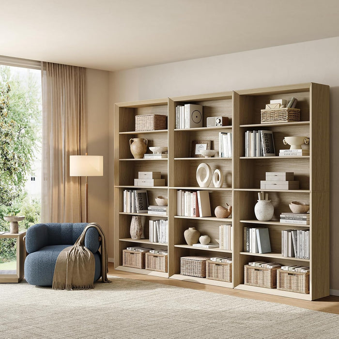 72" Tall Bookcase, 6-Tier Open Bookshelf with Adjustable Shelves, Wooden Floor Standing Display Storage Shelves for Living Room, Home Office, Study Room, Natural Wood