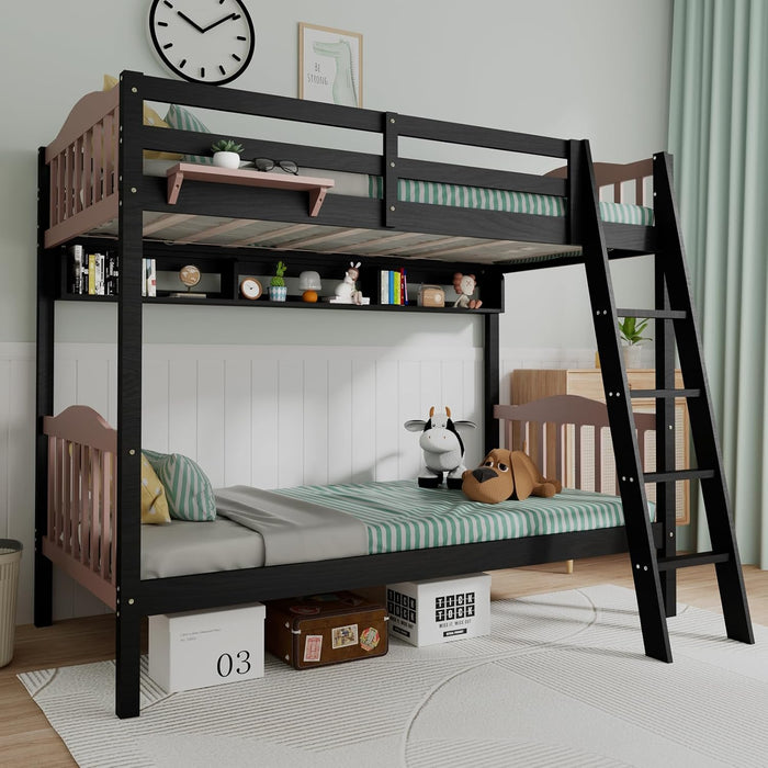 Premium Solid Wood BunkBed TwinOverTwin FullLengthGuardrails