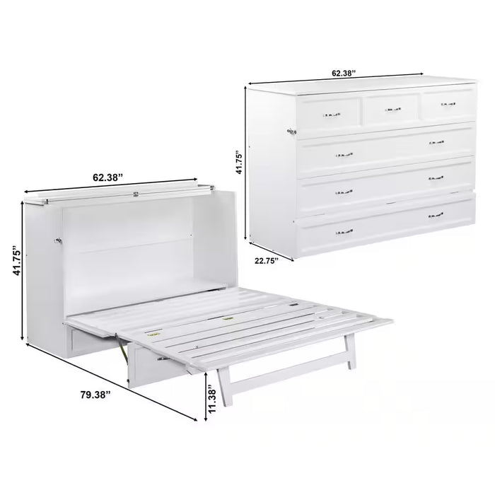 Deerfield Murphy Bed Chest Queen White with Charging Station