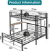 Black LShaped TwinOverFull BunkBedDesk HeavyDuty Metal
