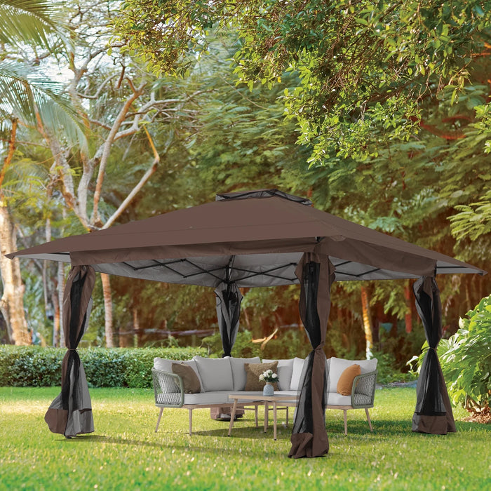 13’X13’Pop up Gazebo, Outdoor Gazebo Tent with W/ Netting Walls, Double Vented Roof Canopy, Brown