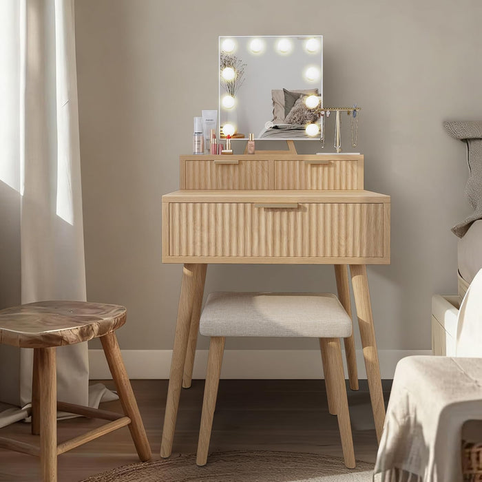 Compact Vanity Desk With Hollywood Mirror Lighting