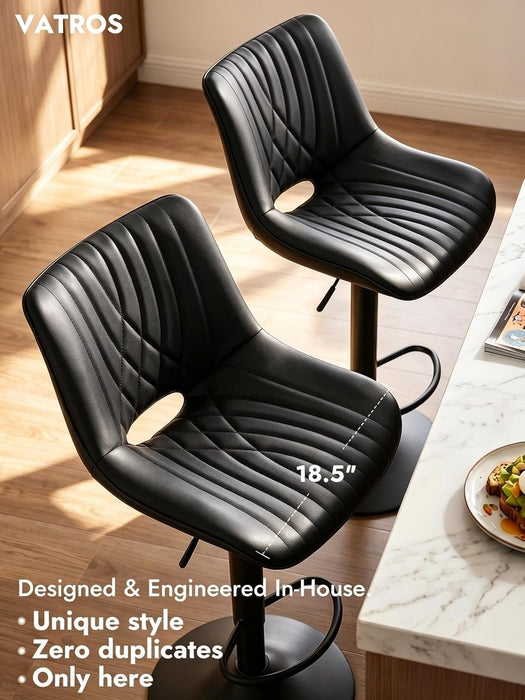 Swivel Bar Stools Set of 2, Height Adjustable Counter Height Bar Stools with Open Back and Footrest, Premium Faux PU Leather, Modern Upholstered Bar Chairs for Kitchen Island/Bar/Counter, Black